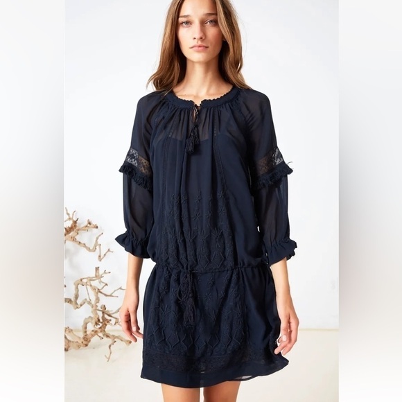 Ulla Johnson Frances Embroidered Silk Mini Dress in Navy, Size 2 - Picture 1 of 15